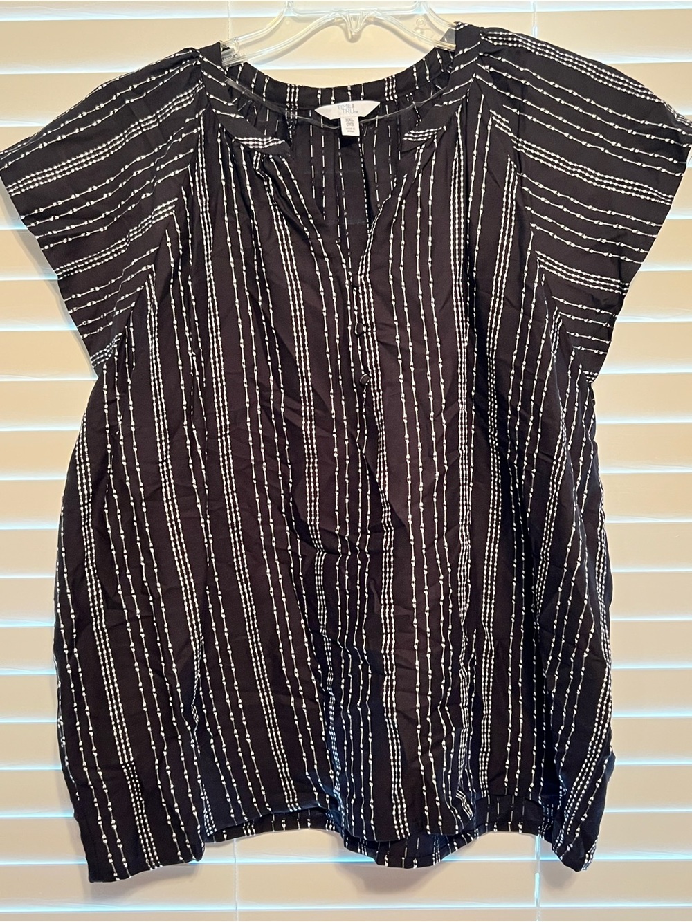 Time and Tru Black Top with White Vertical Stitch Stripes